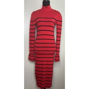 Lauren Ralph Lauren Red & Black Striped Midi Dress Size Medium